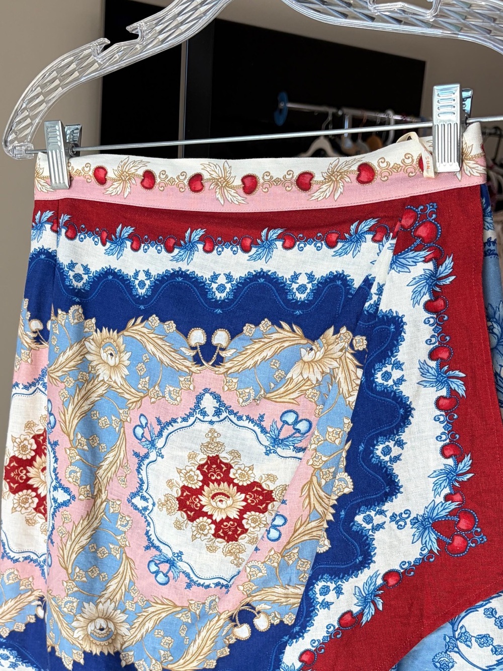 Farm Rio Mixed Cherry Royalty Scarf Mini Skirt - Picture 2 of 6